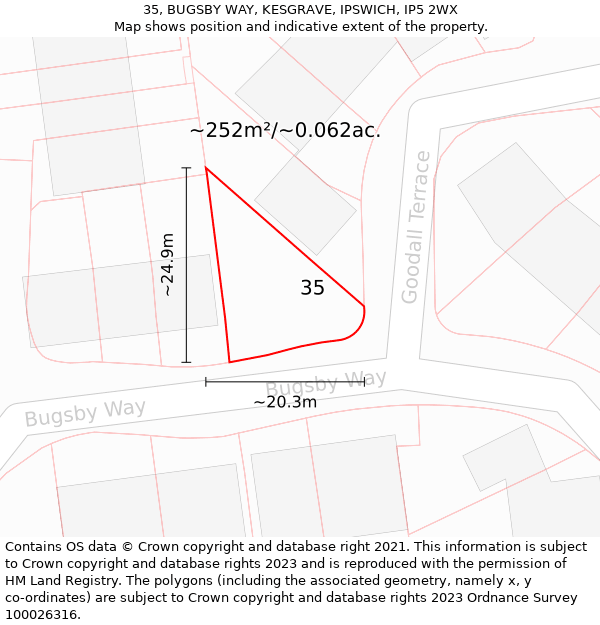 35, BUGSBY WAY, KESGRAVE, IPSWICH, IP5 2WX: Plot and title map