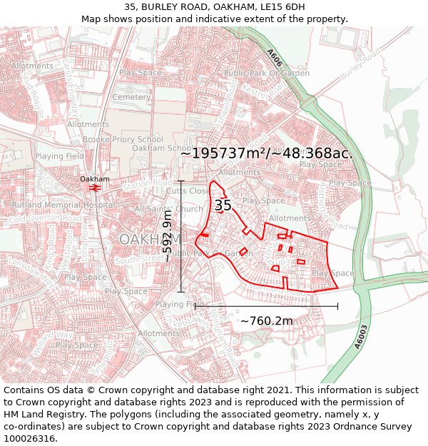 35, BURLEY ROAD, OAKHAM, LE15 6DH: Plot and title map