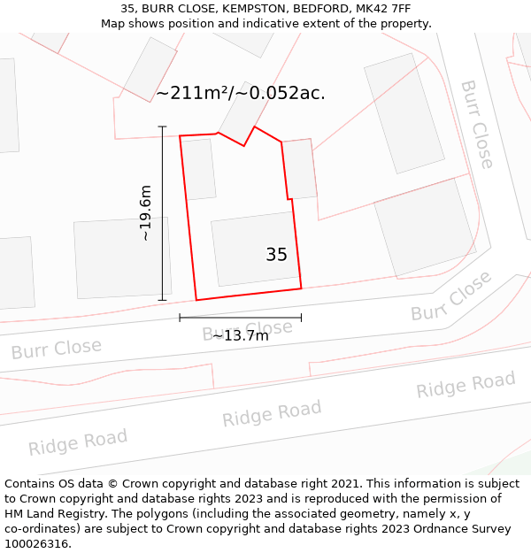 35, BURR CLOSE, KEMPSTON, BEDFORD, MK42 7FF: Plot and title map