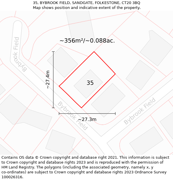 35, BYBROOK FIELD, SANDGATE, FOLKESTONE, CT20 3BQ: Plot and title map