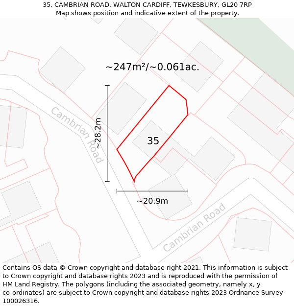 35, CAMBRIAN ROAD, WALTON CARDIFF, TEWKESBURY, GL20 7RP: Plot and title map