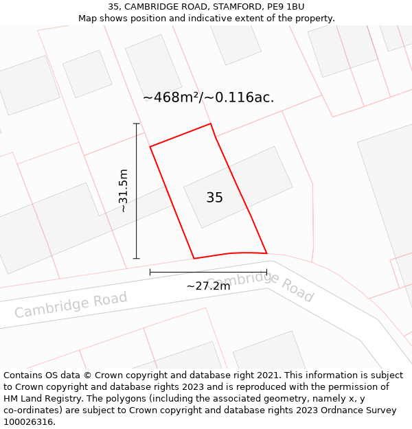 35, CAMBRIDGE ROAD, STAMFORD, PE9 1BU: Plot and title map