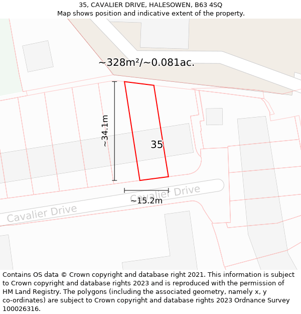 35, CAVALIER DRIVE, HALESOWEN, B63 4SQ: Plot and title map