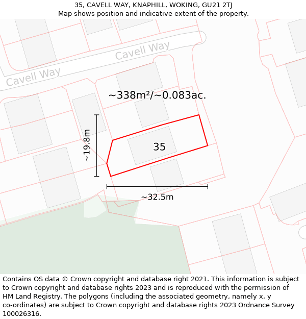 35, CAVELL WAY, KNAPHILL, WOKING, GU21 2TJ: Plot and title map