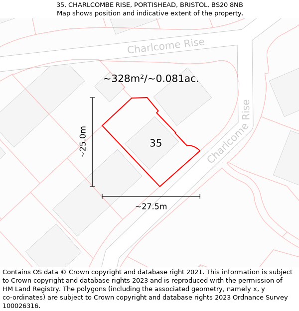 35, CHARLCOMBE RISE, PORTISHEAD, BRISTOL, BS20 8NB: Plot and title map