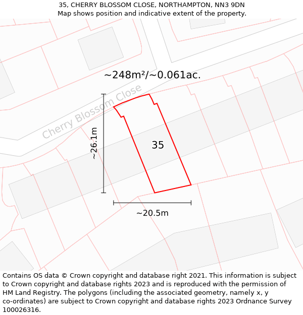 35, CHERRY BLOSSOM CLOSE, NORTHAMPTON, NN3 9DN: Plot and title map