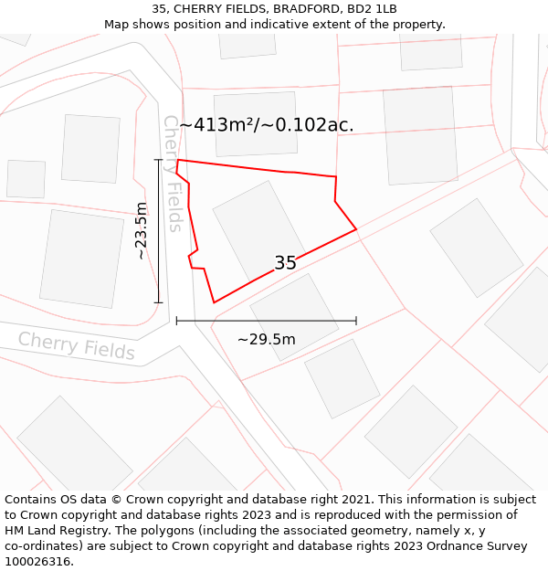 35, CHERRY FIELDS, BRADFORD, BD2 1LB: Plot and title map