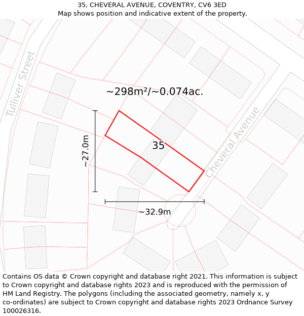 35, CHEVERAL AVENUE, COVENTRY, CV6 3ED: Plot and title map