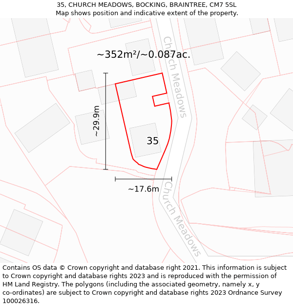 35, CHURCH MEADOWS, BOCKING, BRAINTREE, CM7 5SL: Plot and title map