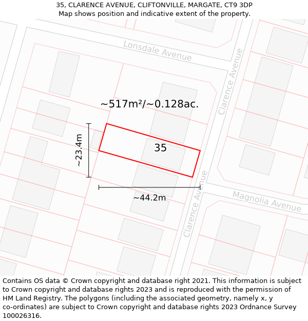 35, CLARENCE AVENUE, CLIFTONVILLE, MARGATE, CT9 3DP: Plot and title map