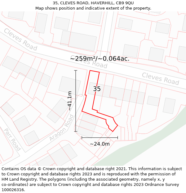 35, CLEVES ROAD, HAVERHILL, CB9 9QU: Plot and title map