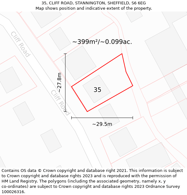 35, CLIFF ROAD, STANNINGTON, SHEFFIELD, S6 6EG: Plot and title map