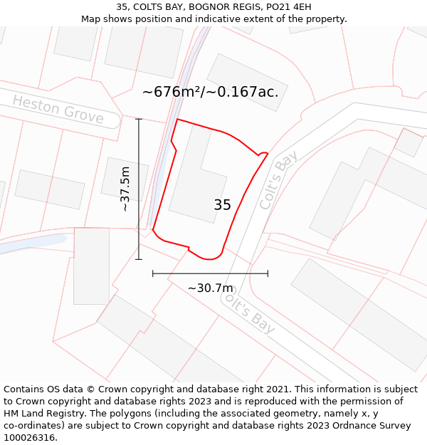 35, COLTS BAY, BOGNOR REGIS, PO21 4EH: Plot and title map