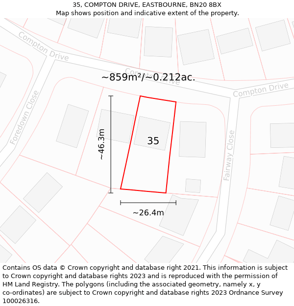 35, COMPTON DRIVE, EASTBOURNE, BN20 8BX: Plot and title map