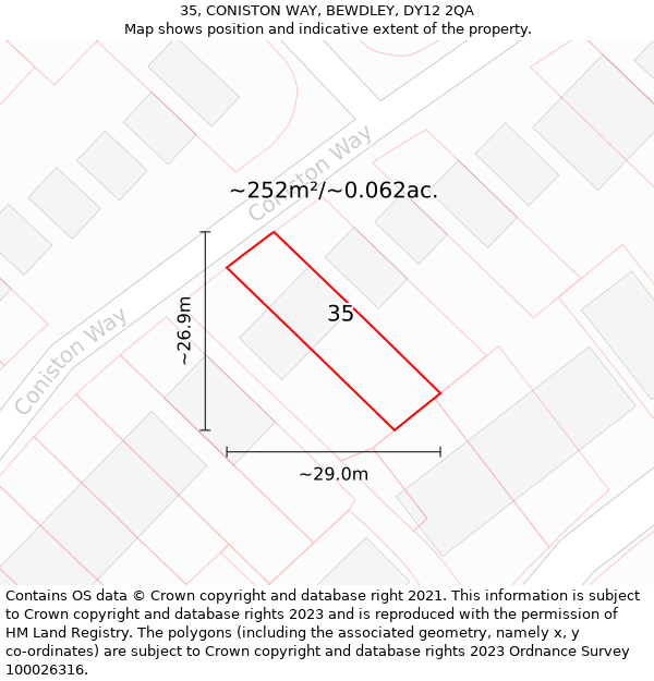 35, CONISTON WAY, BEWDLEY, DY12 2QA: Plot and title map