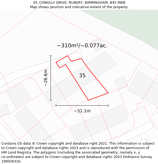 35, CONOLLY DRIVE, RUBERY, BIRMINGHAM, B45 9WB: Plot and title map