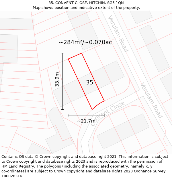 35, CONVENT CLOSE, HITCHIN, SG5 1QN: Plot and title map