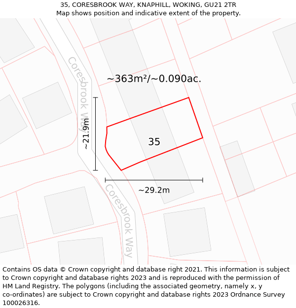 35, CORESBROOK WAY, KNAPHILL, WOKING, GU21 2TR: Plot and title map