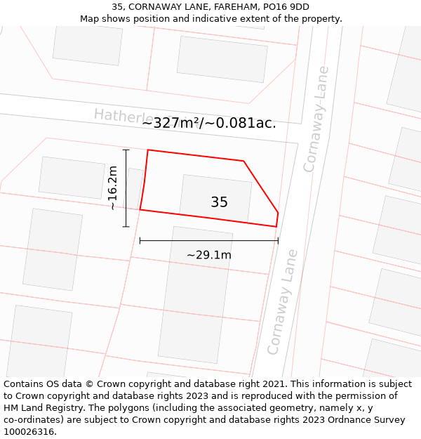 35, CORNAWAY LANE, FAREHAM, PO16 9DD: Plot and title map