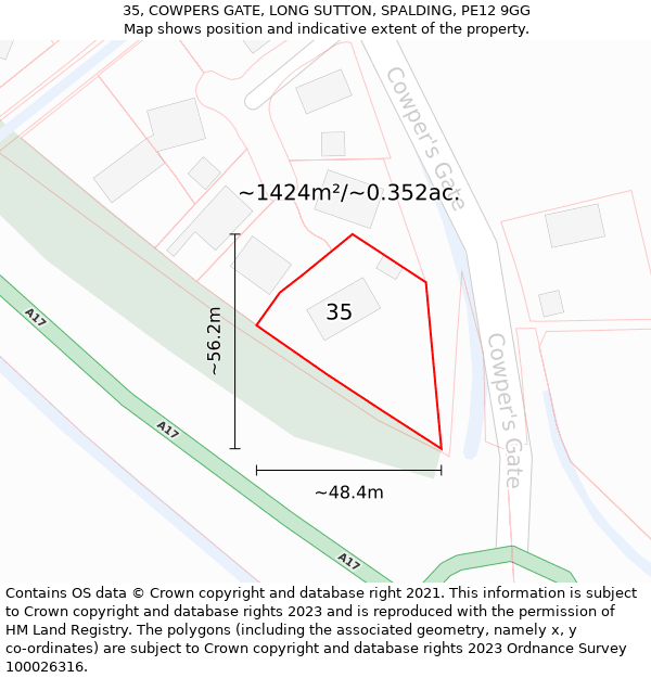 35, COWPERS GATE, LONG SUTTON, SPALDING, PE12 9GG: Plot and title map