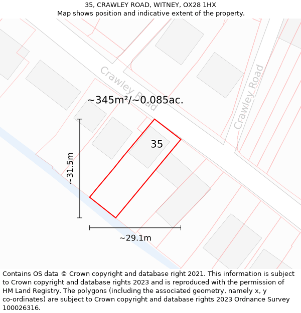 35, CRAWLEY ROAD, WITNEY, OX28 1HX: Plot and title map