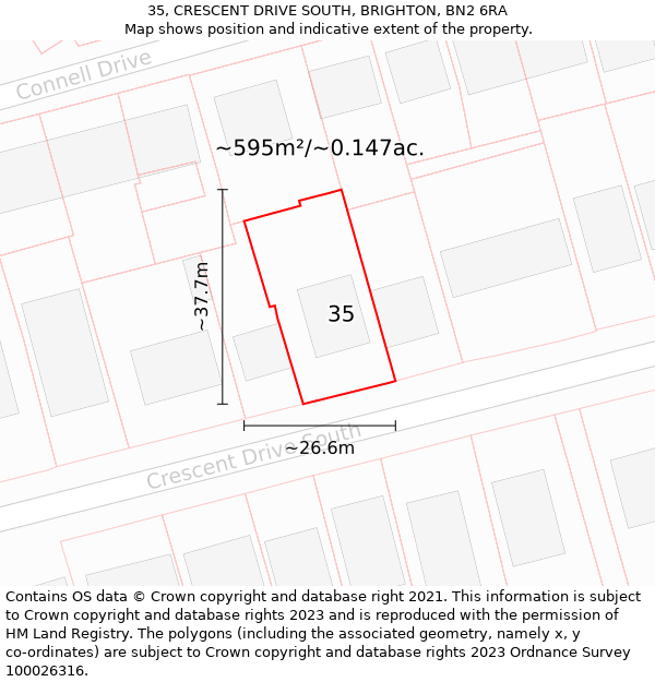 35, CRESCENT DRIVE SOUTH, BRIGHTON, BN2 6RA: Plot and title map