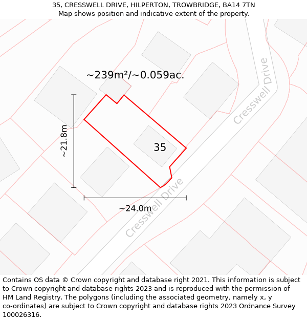 35, CRESSWELL DRIVE, HILPERTON, TROWBRIDGE, BA14 7TN: Plot and title map