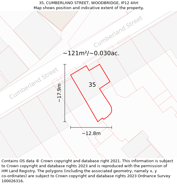 35, CUMBERLAND STREET, WOODBRIDGE, IP12 4AH: Plot and title map