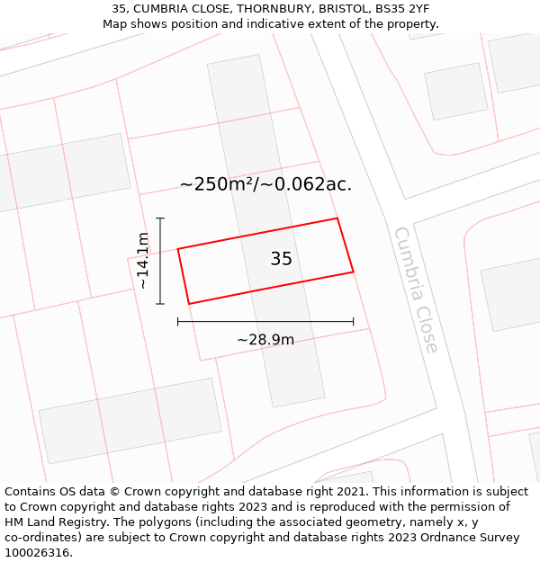 35, CUMBRIA CLOSE, THORNBURY, BRISTOL, BS35 2YF: Plot and title map