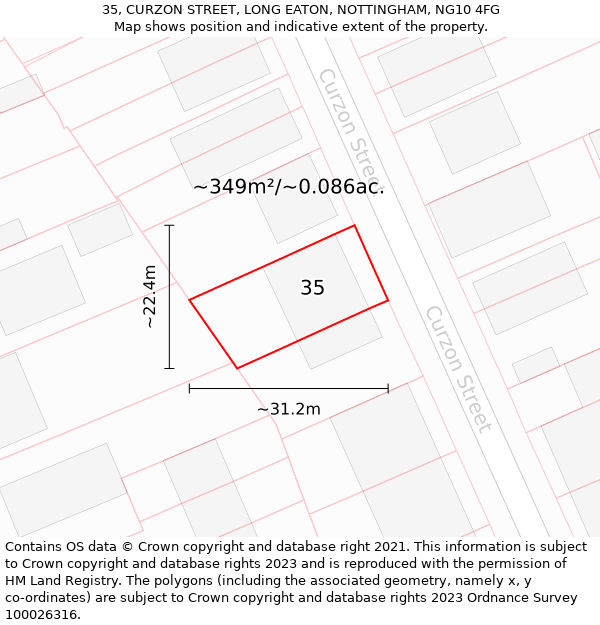 35, CURZON STREET, LONG EATON, NOTTINGHAM, NG10 4FG: Plot and title map