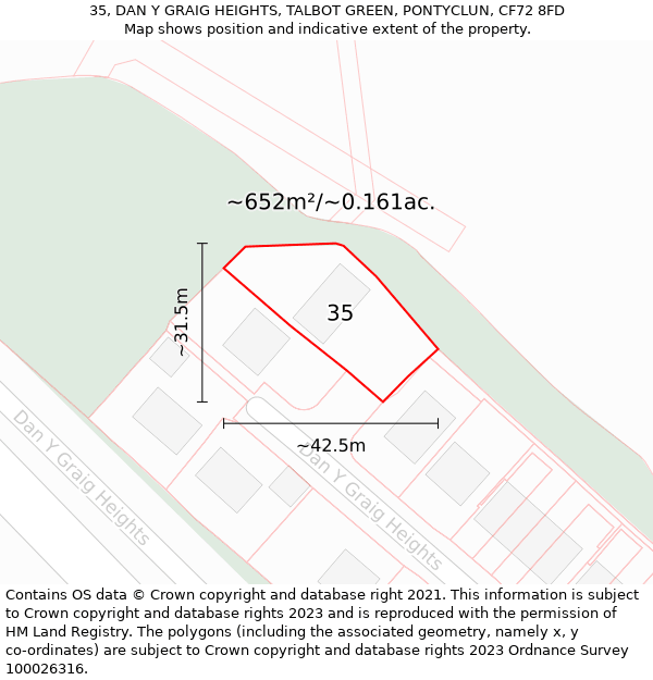 35, DAN Y GRAIG HEIGHTS, TALBOT GREEN, PONTYCLUN, CF72 8FD: Plot and title map