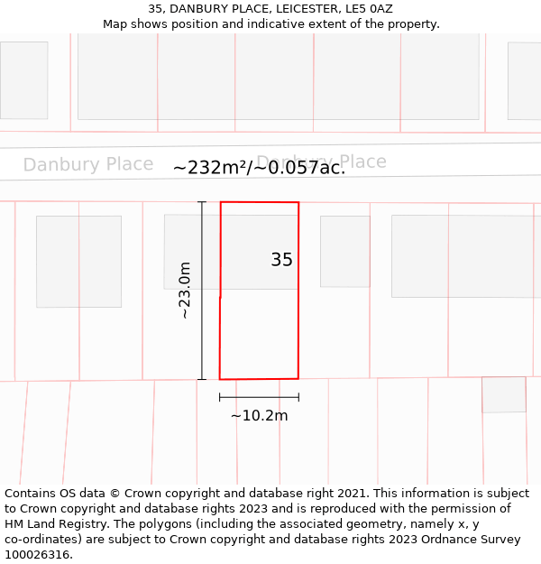 35, DANBURY PLACE, LEICESTER, LE5 0AZ: Plot and title map