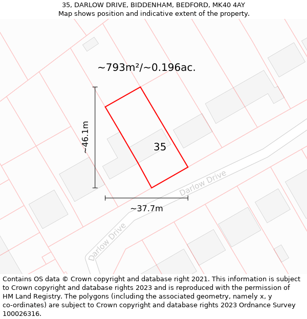 35, DARLOW DRIVE, BIDDENHAM, BEDFORD, MK40 4AY: Plot and title map