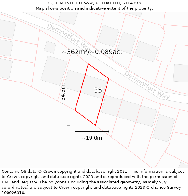 35, DEMONTFORT WAY, UTTOXETER, ST14 8XY: Plot and title map
