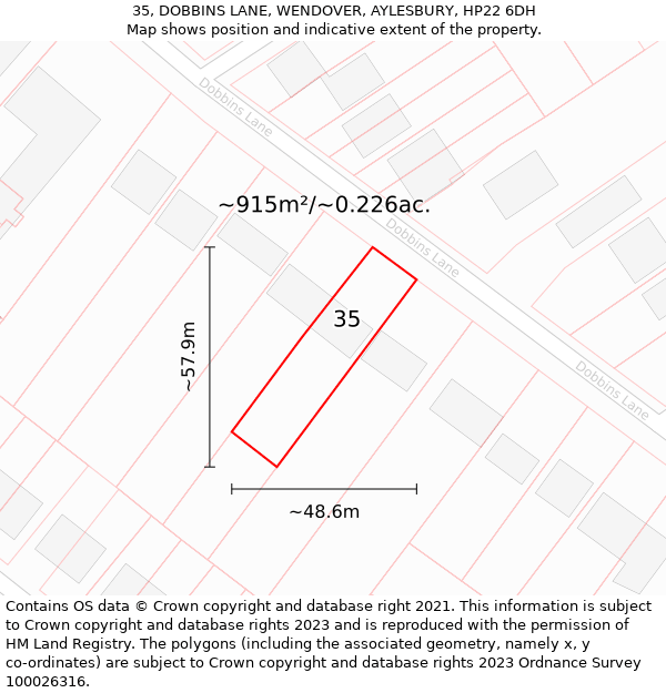 35, DOBBINS LANE, WENDOVER, AYLESBURY, HP22 6DH: Plot and title map