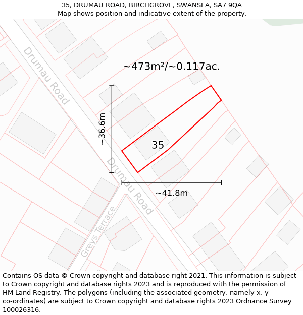 35, DRUMAU ROAD, BIRCHGROVE, SWANSEA, SA7 9QA: Plot and title map