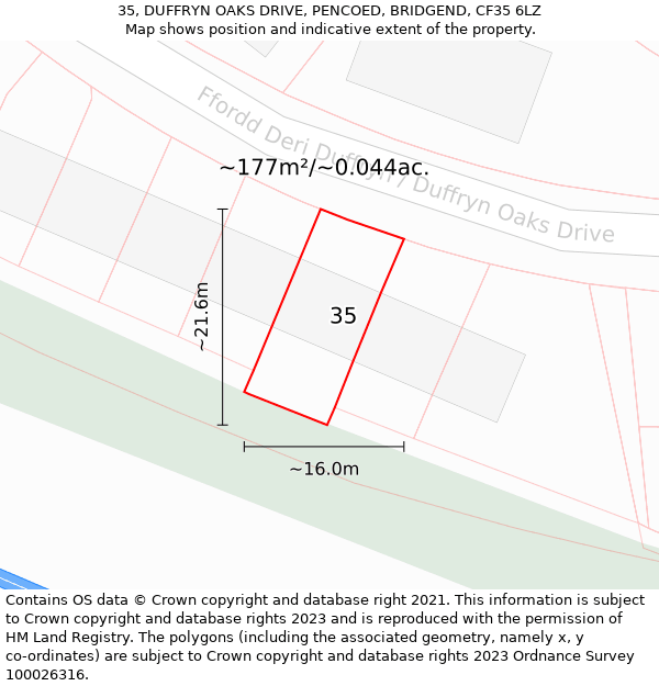 35, DUFFRYN OAKS DRIVE, PENCOED, BRIDGEND, CF35 6LZ: Plot and title map