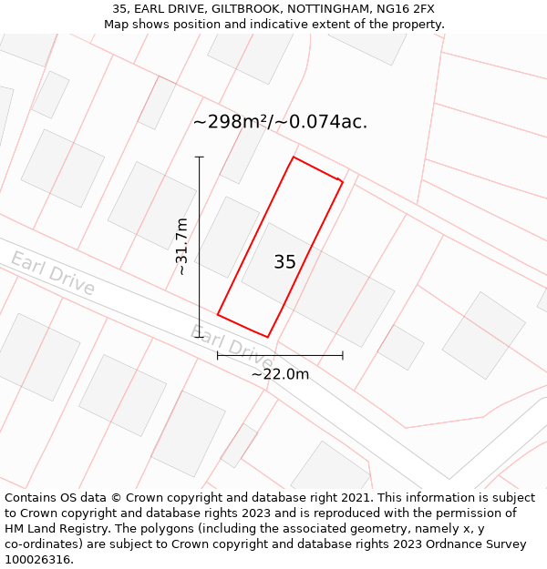 35, EARL DRIVE, GILTBROOK, NOTTINGHAM, NG16 2FX: Plot and title map