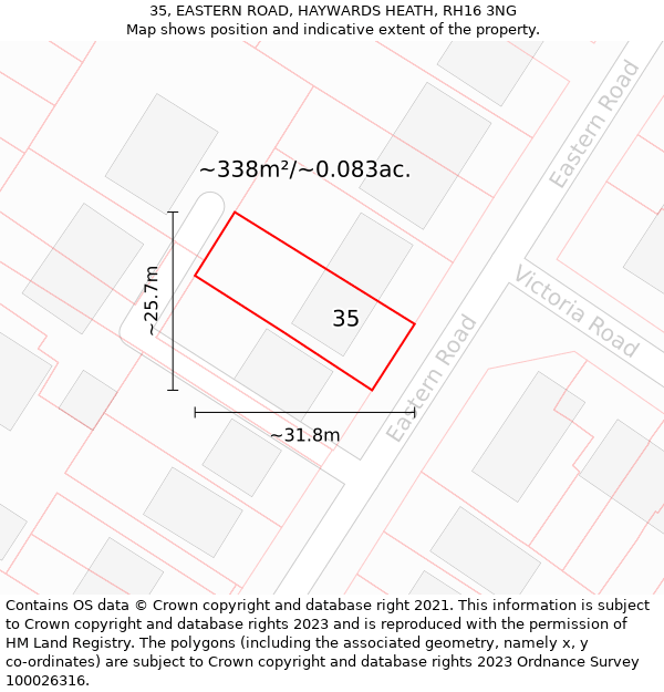 35, EASTERN ROAD, HAYWARDS HEATH, RH16 3NG: Plot and title map