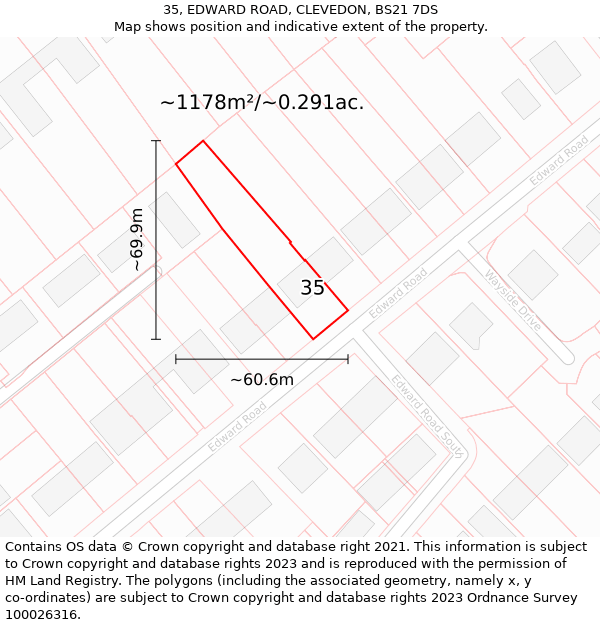 35, EDWARD ROAD, CLEVEDON, BS21 7DS: Plot and title map