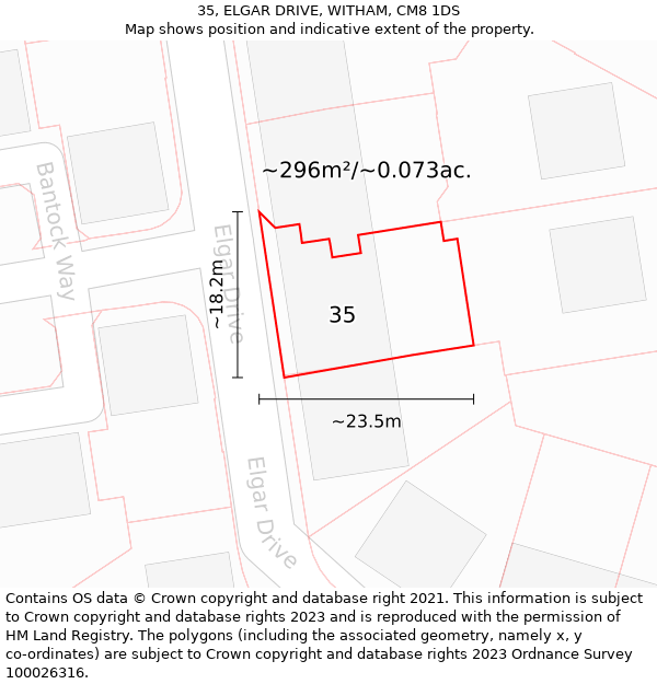 35, ELGAR DRIVE, WITHAM, CM8 1DS: Plot and title map