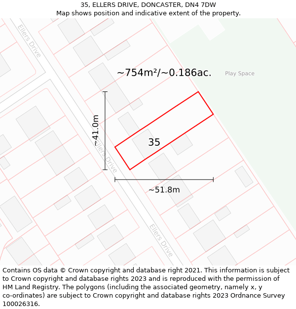 35, ELLERS DRIVE, DONCASTER, DN4 7DW: Plot and title map