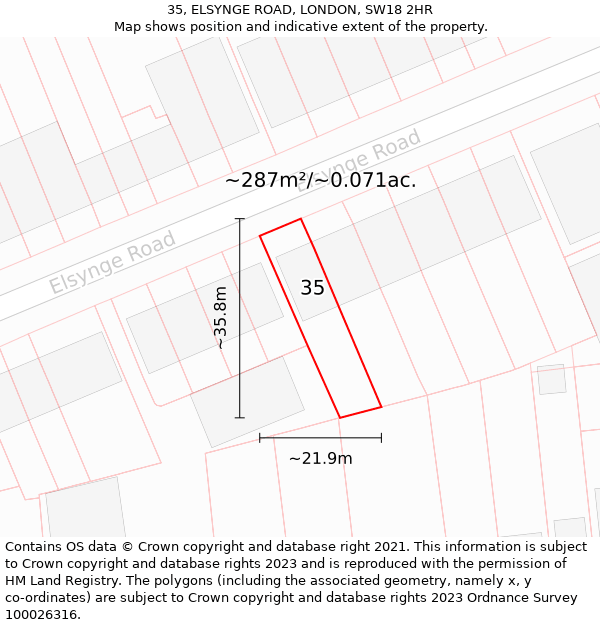 35, ELSYNGE ROAD, LONDON, SW18 2HR: Plot and title map