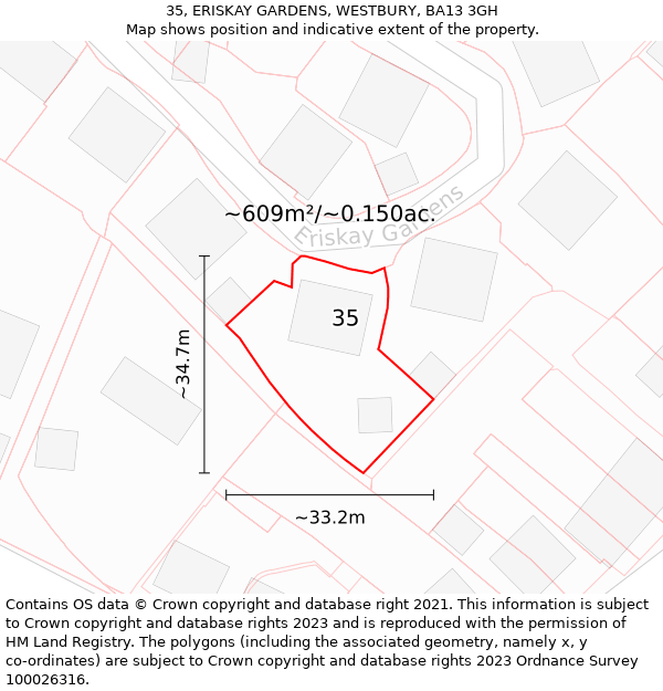 35, ERISKAY GARDENS, WESTBURY, BA13 3GH: Plot and title map