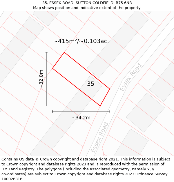 35, ESSEX ROAD, SUTTON COLDFIELD, B75 6NR: Plot and title map