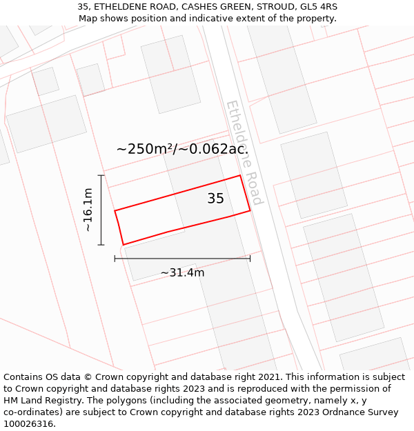 35, ETHELDENE ROAD, CASHES GREEN, STROUD, GL5 4RS: Plot and title map