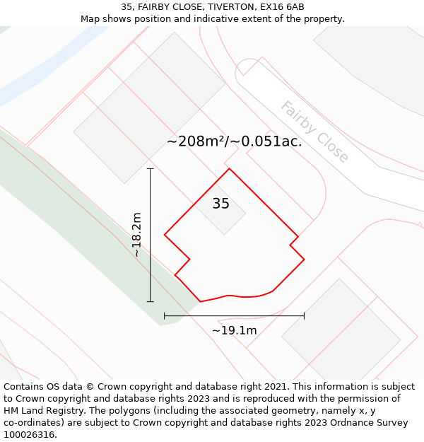 35, FAIRBY CLOSE, TIVERTON, EX16 6AB: Plot and title map