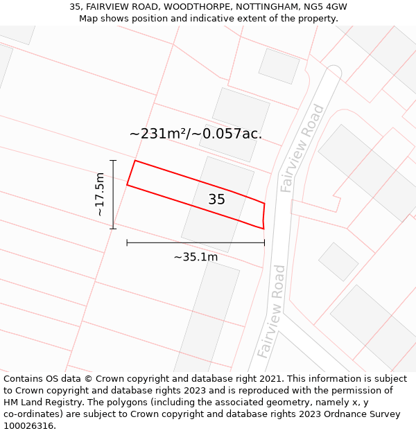 35, FAIRVIEW ROAD, WOODTHORPE, NOTTINGHAM, NG5 4GW: Plot and title map