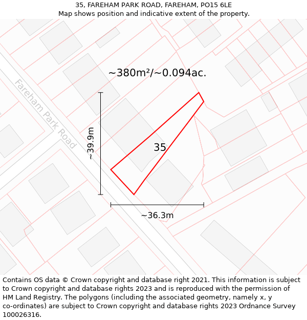 35, FAREHAM PARK ROAD, FAREHAM, PO15 6LE: Plot and title map