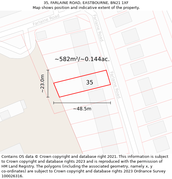 35, FARLAINE ROAD, EASTBOURNE, BN21 1XF: Plot and title map